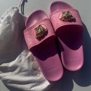 Versace Pink Sandals with Gold Medusa Accent
